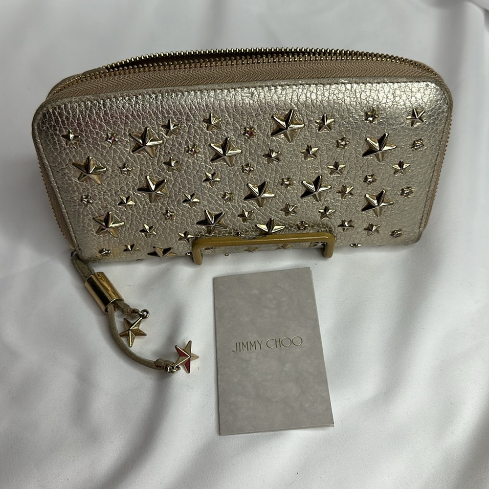 JIMMY CHOO FILIPA Star-embossed Leather Wallet GOLD Leather Signat…